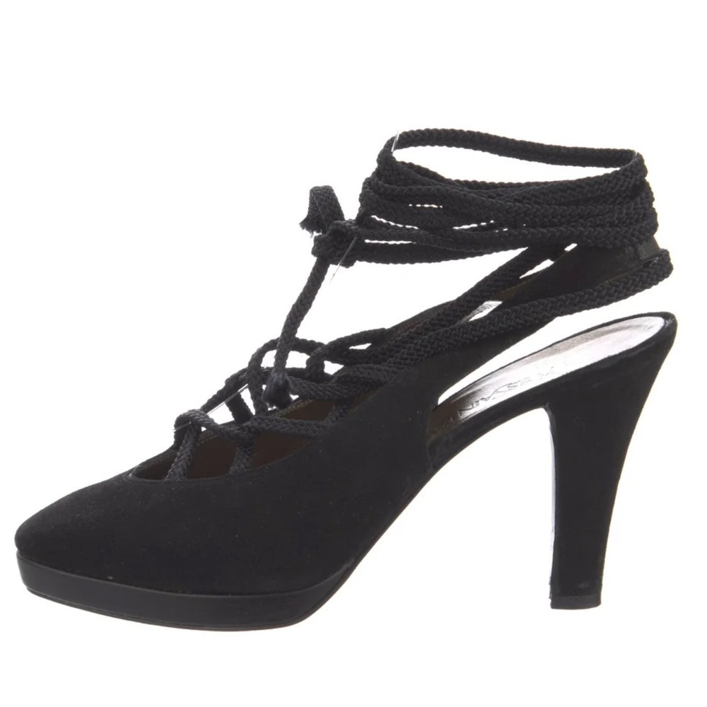 Yves Saint Laurent Dallas Vintage Black Suede Lace Up Ankle Wrap Pumps Size 6.5 - Picture 4 of 12